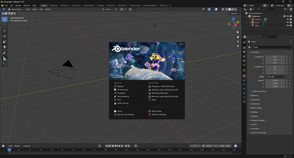 Interface de chargement Blender